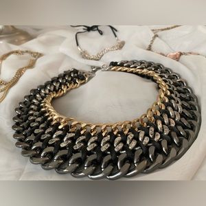Black, silver and gold chain collar necklace (discounts on necklace bundles)